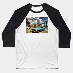 Vintage Cadillac parked in Las Vegas, neon sign of Tod Motor Motel, Las Vegas Baseball T-Shirt